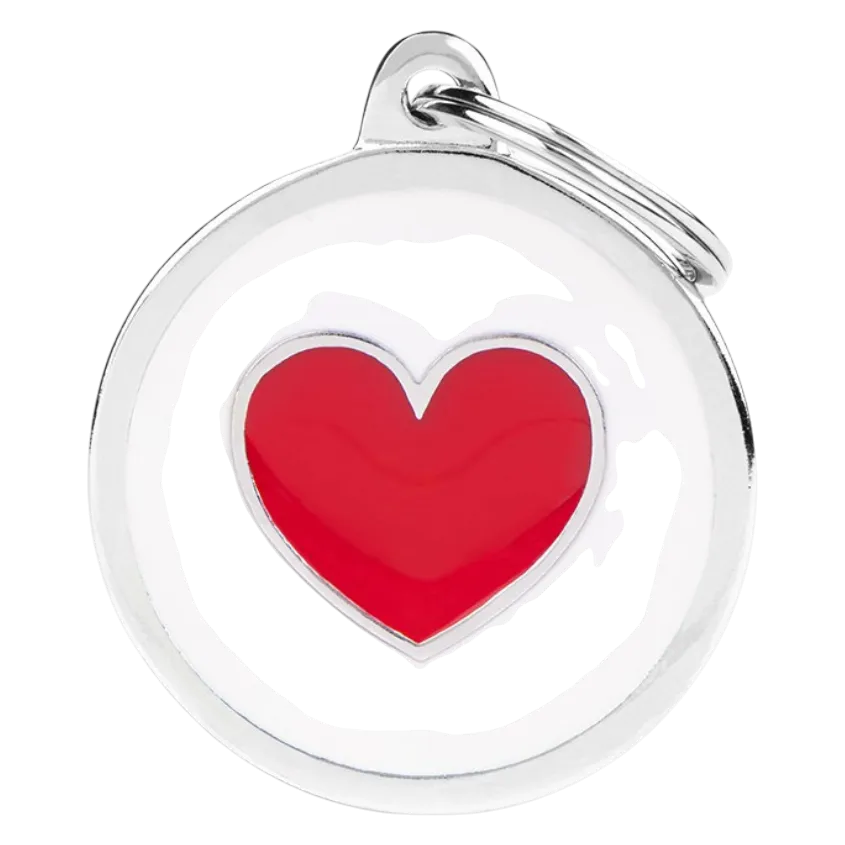 MF Tags BIG WHITE CIRCLE RED HEART