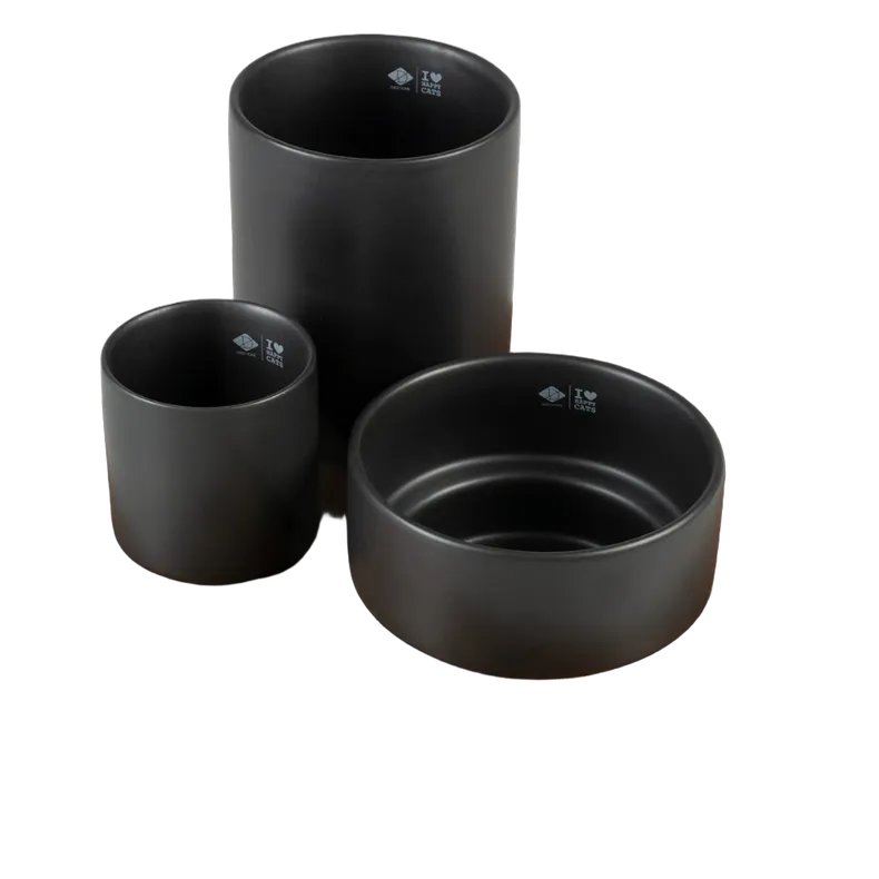 I Love Happy Cats IGGY Food Tray with 3 Bowls Black 240-500-800ml