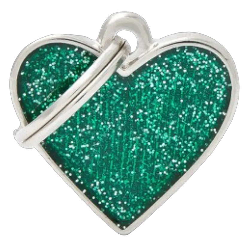 MF Tags HEART GLITTER GREEN