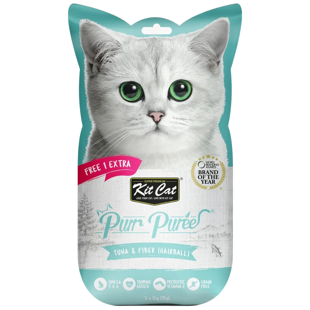Kit Cat Puree Tuna & Fiber (Hairball) 15gx4 Sachets #388197