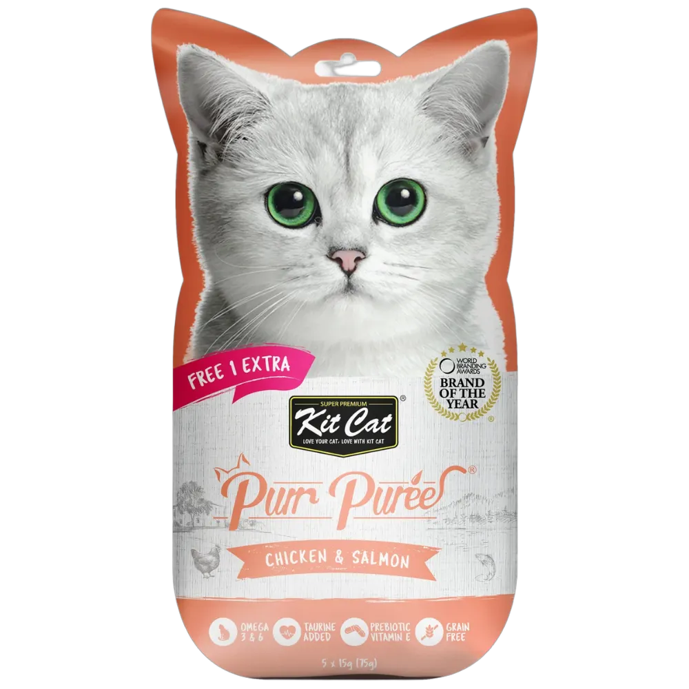 Kit Cat Puree Chicken & Salmon 15gx4 Sachets #388193