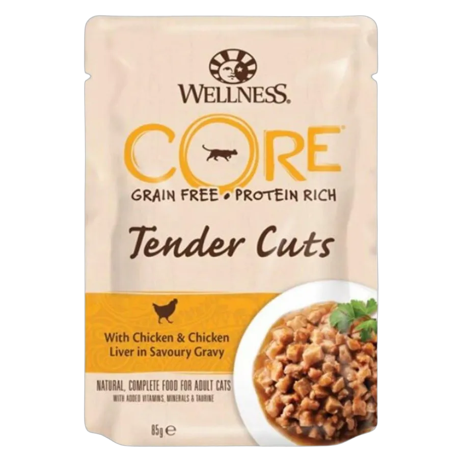 Wellness Core Tender Cuts Pouches Chicken & Chicken Liver in Gravy for Cats 85g