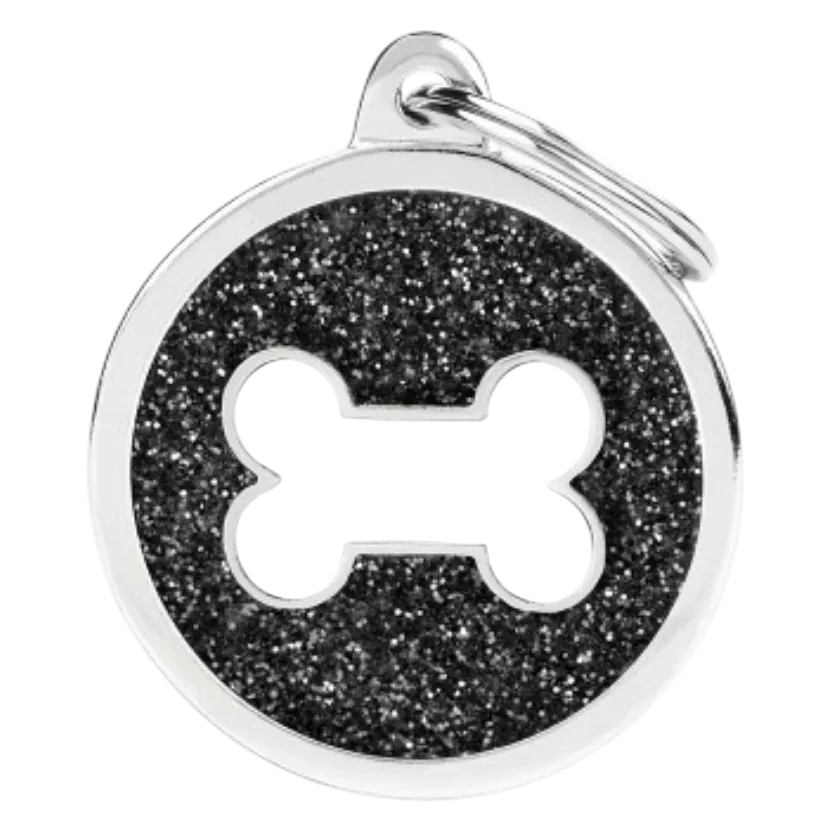 MF Tags BLACK BIG GLITTER CIRCLE WHITE BONE