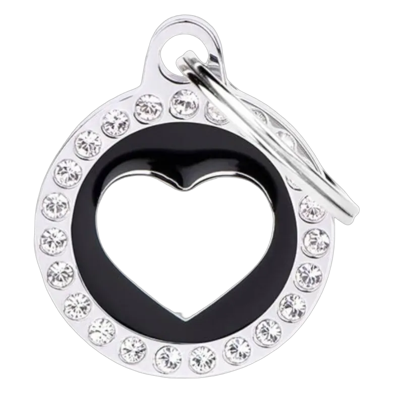MF Tags SMALL BLACK CIRCLE HEART GLAM