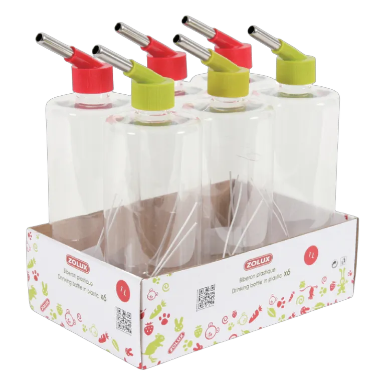 Zolux Drinking Plastic Bottle Red and Green 1L