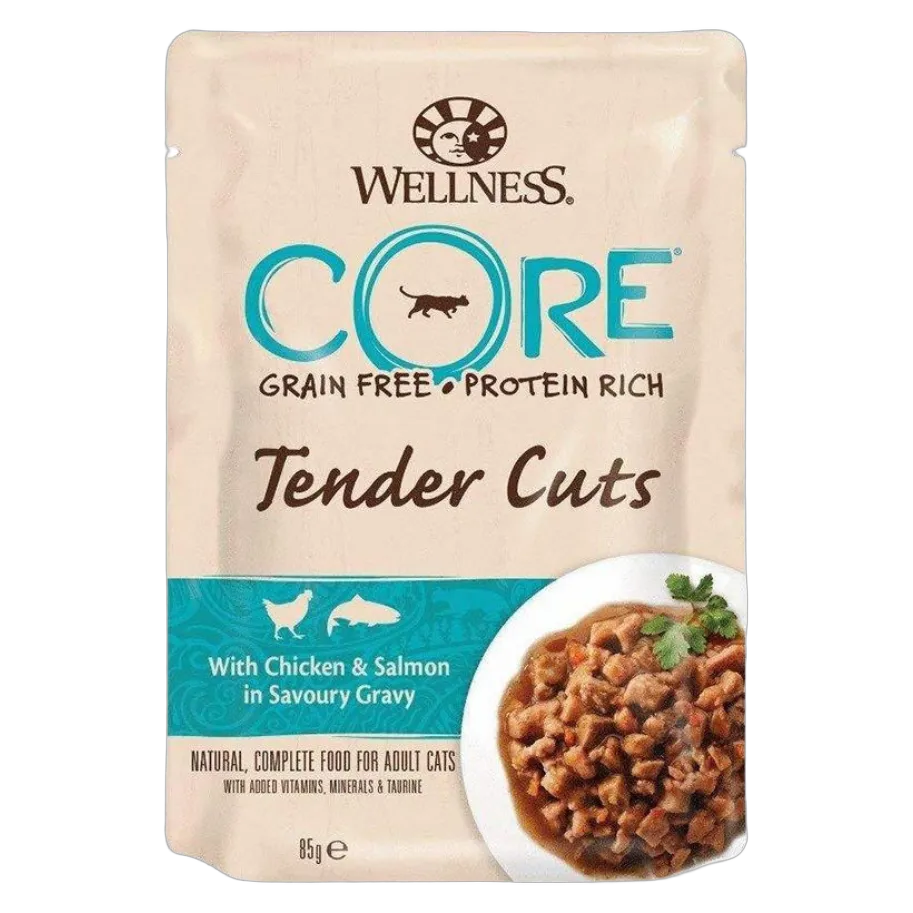 Wellness Core Tender Cuts Pouches Chicken & Salmon in Gravy for Cats 85g