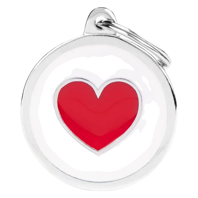 MF Tags BIG WHITE CIRCLE RED HEART