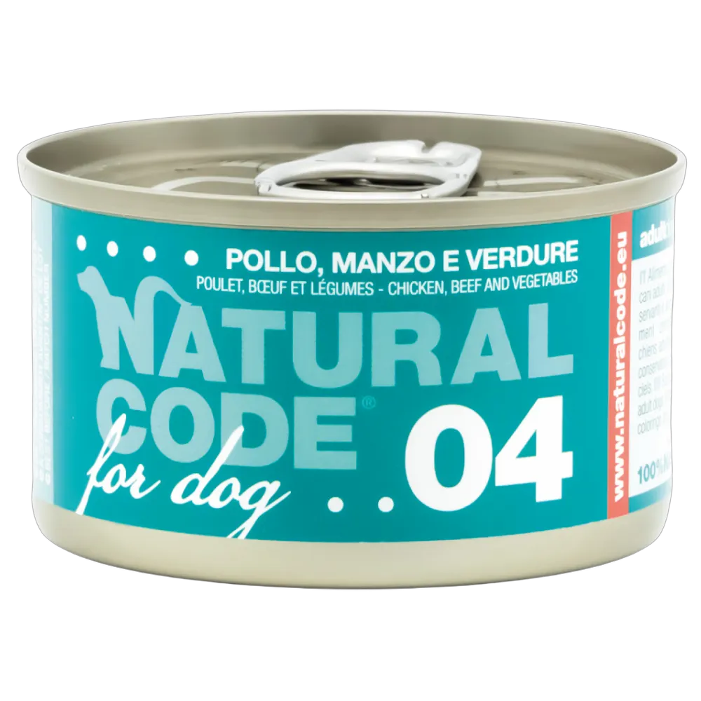Natural Code 04 Cans Chicken, Beef & Vegetables for Dogs 90g