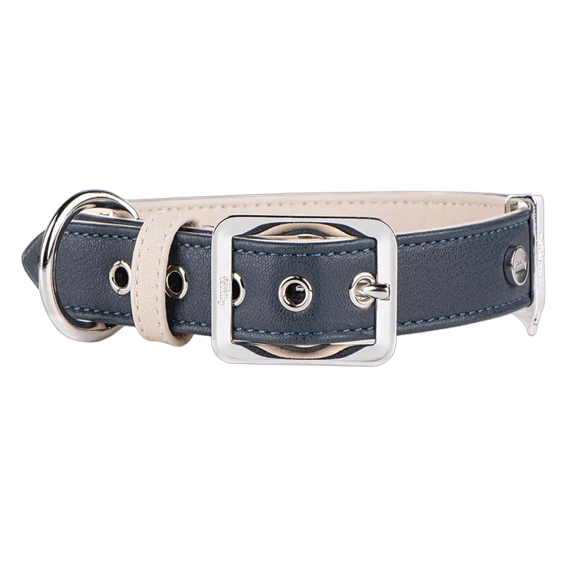 MF HERMITAGE Collar Leather Dark Blue & Beige 40x2.2cm M