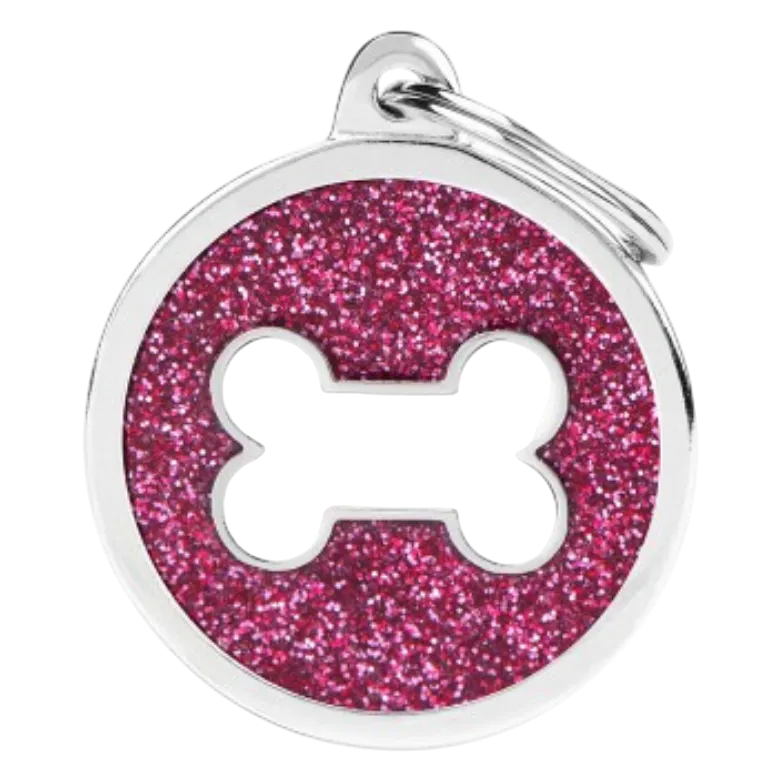 MF Tags PINK BIG GLITTER CIRCLE WHITE BONE