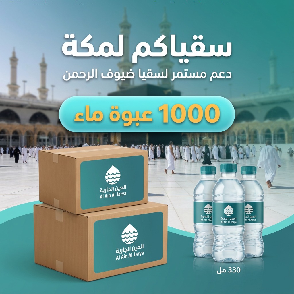 1000 عبوة مياه توزع باردة للمعتمرين وزوار بيت الله الحرام وفي مكة المكرمة