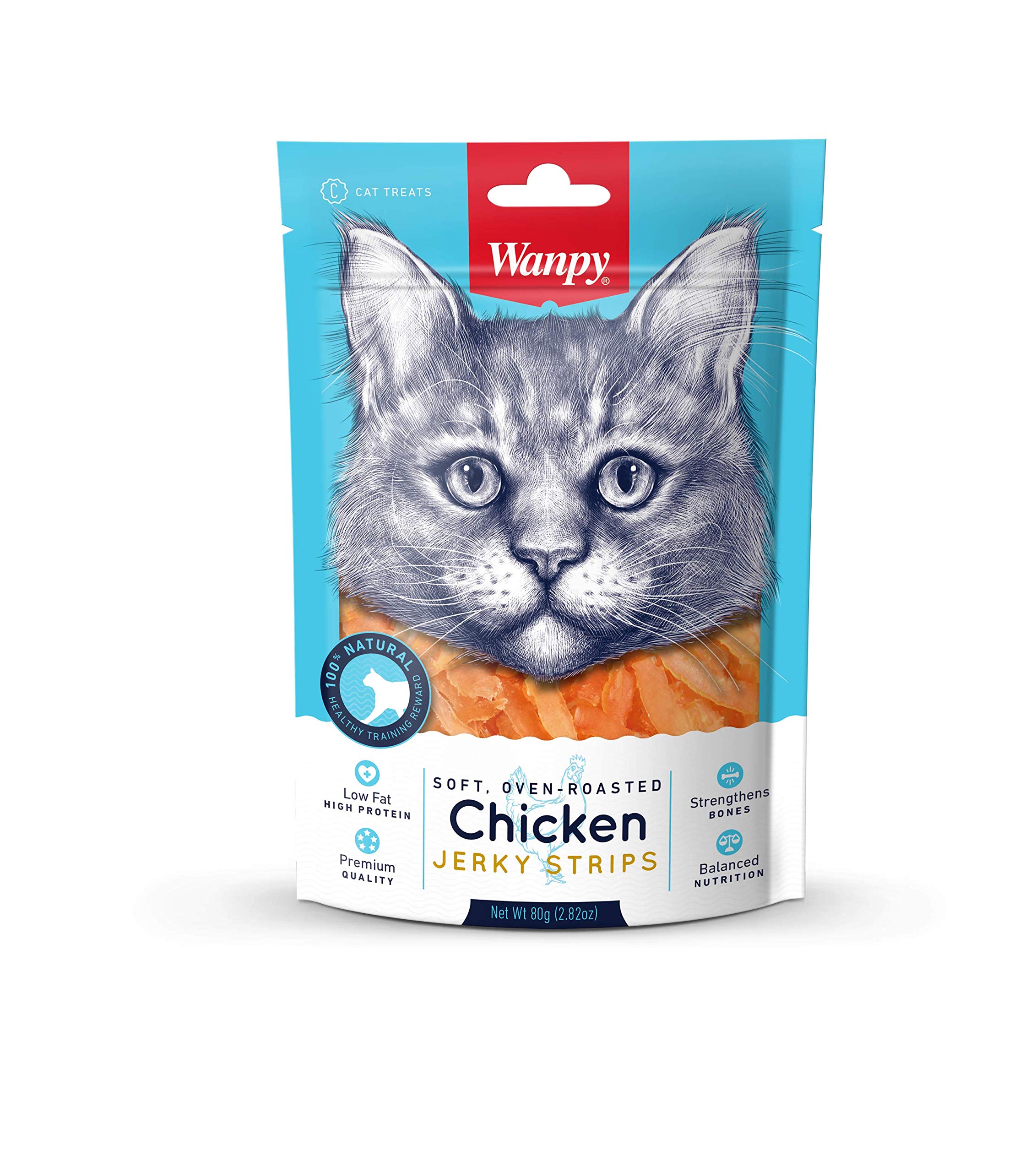 wanpy cat treats chicken jerky strips 80g