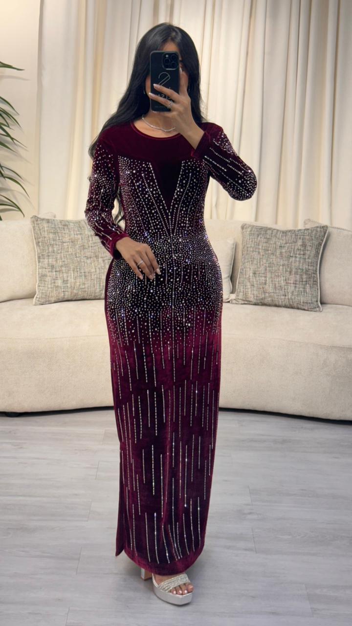  فستان مخمل كريستال فخم  