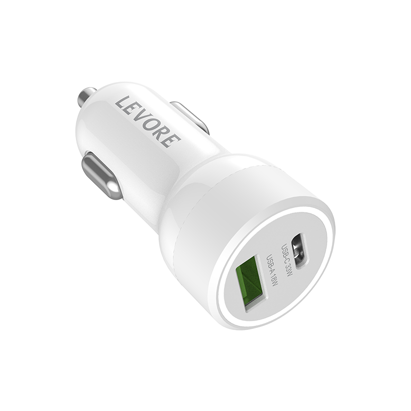 شاحن سياره بمنفذ PD ومنفذ USB-A بقوة 51واط من ليفوري - ابيض	
