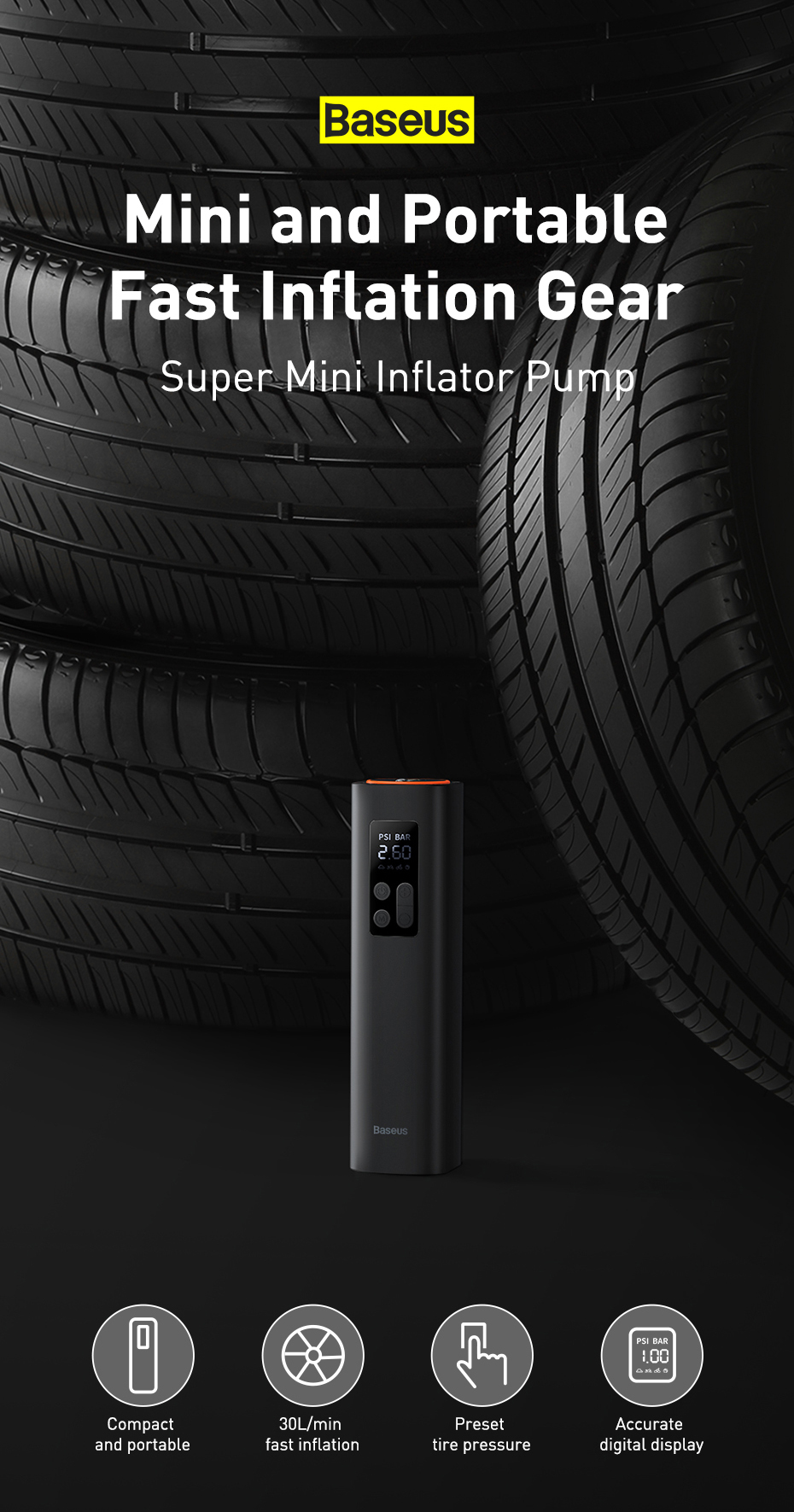 منفاخ هواء صغير للسيارة Baseus Super Mini 