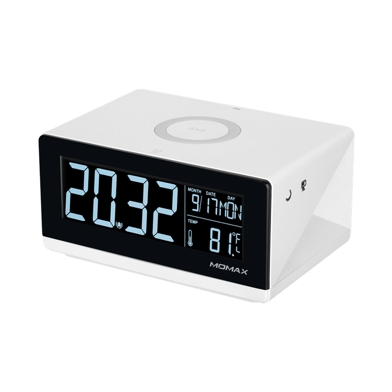 ساعة رقمية مع شاحن لاسلكي MOMAX - أبيض