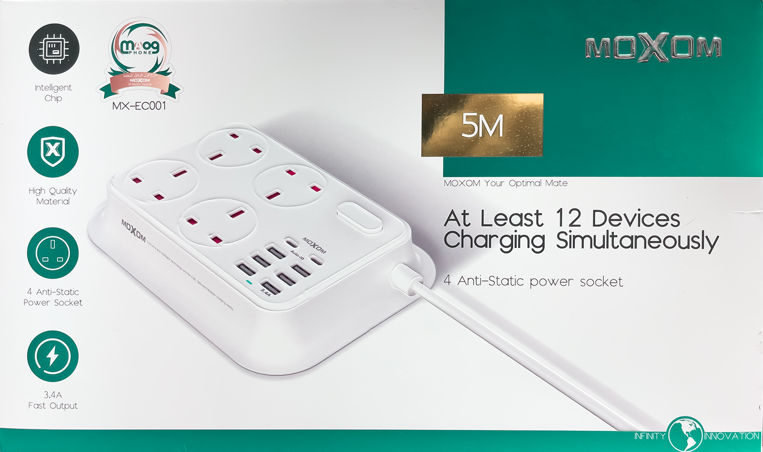 MOXOM توصيلة كهربائية 4 مداخل, 6 منافذ USB، منفذين PD