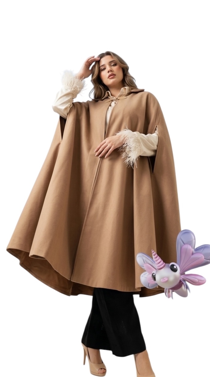 Camel Brown Hooded Cape Coat - hendalessa - Available at