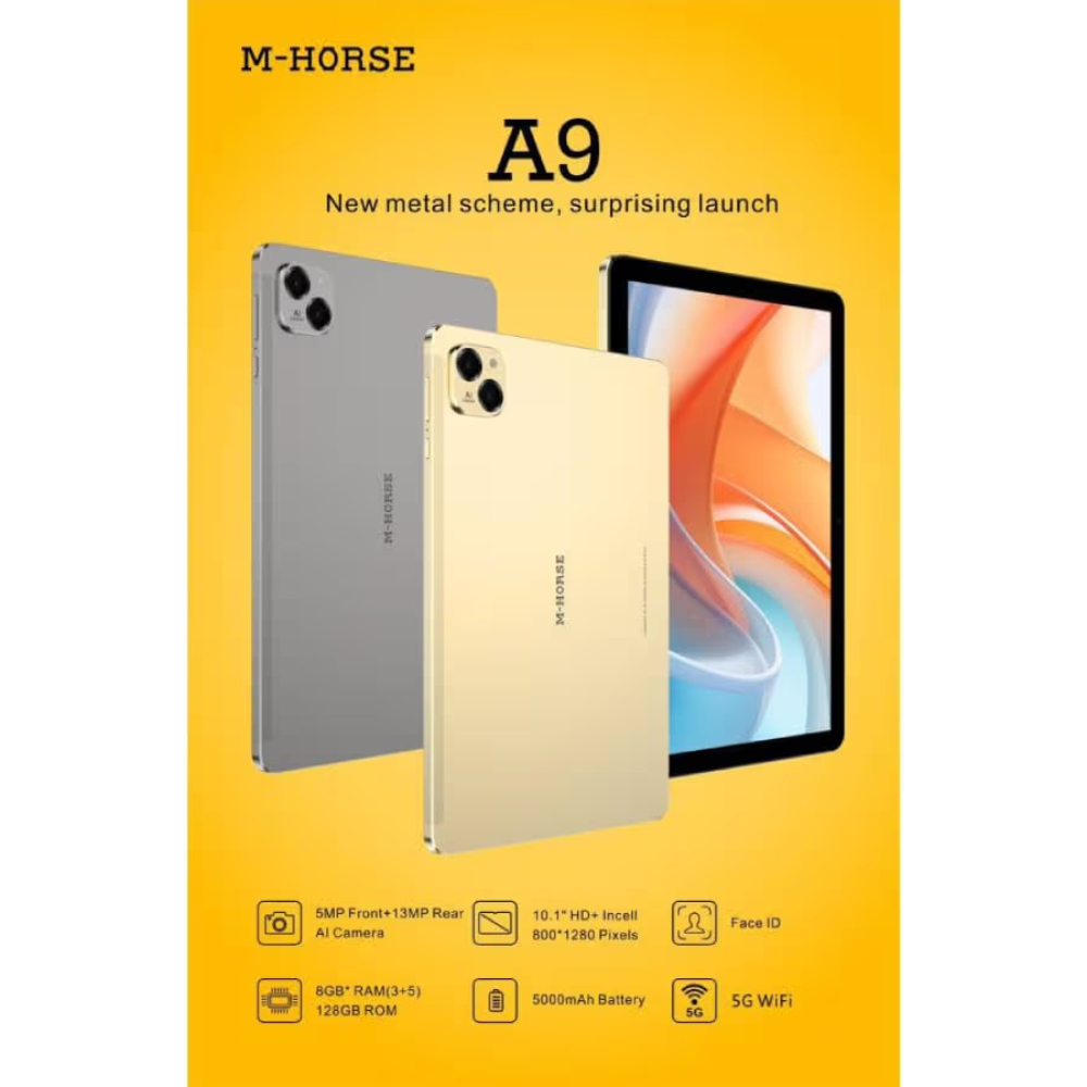 تابلت M-Horse A9 بسعة 128GB وذاكرة RAM ‏8GB من ام هورس – أداء قوي واتصال WiFi / 5G  سريع مع شاشة 8.7 بوصة وتجربة استخدام سلسة طوال اليوم
