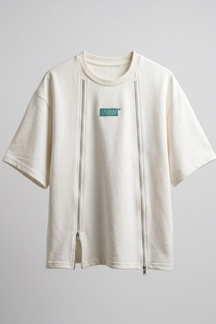 White t-shirt / Silver Zip- Kids