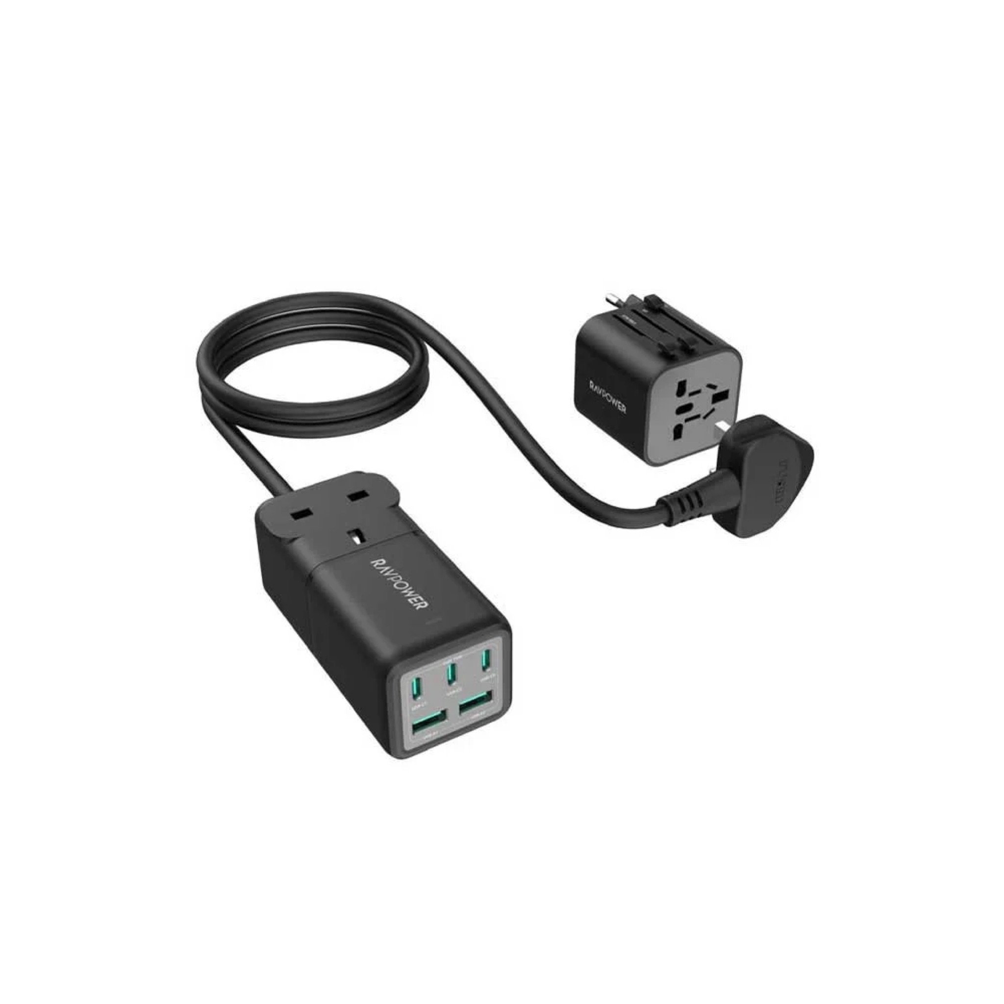 منصة 3 منافذ PD منفذين USB بقوة 75W ‏مع فيش جداري من Ravpower