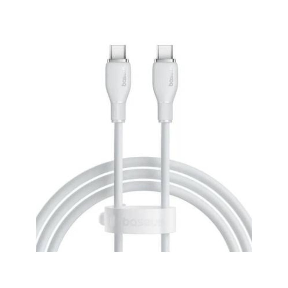 كيبل Baseus Pudding Series USB-C إلى USB-C، يدعم شحن سريع بقدرة 100 واط (5A) ونقل بيانات عالي السرعة، بطول 1.2 متر - أبيض