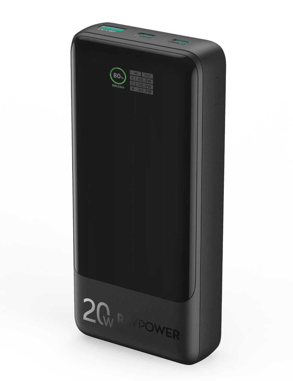 باور بانك راف باور 20000 امبير W20 منفذين ismart - PD رقمية اسود