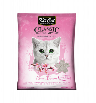 KitCat Classic Cherry Blossom Scented Cat Litter 10L – Long-Lasting Clumping, Odor Control, Dust-Free, Multi-Cat Friendly, Natural Cat Litter