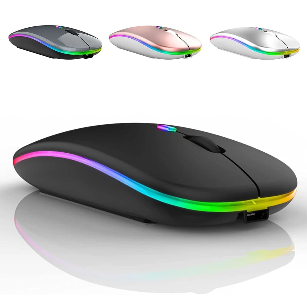 Wireless Mouse Bluetooth-computible and 2.4G Dual Modes Rechargeable RGB Ergonomic Silent Click for PC iPad Laptop Cell Phone TV