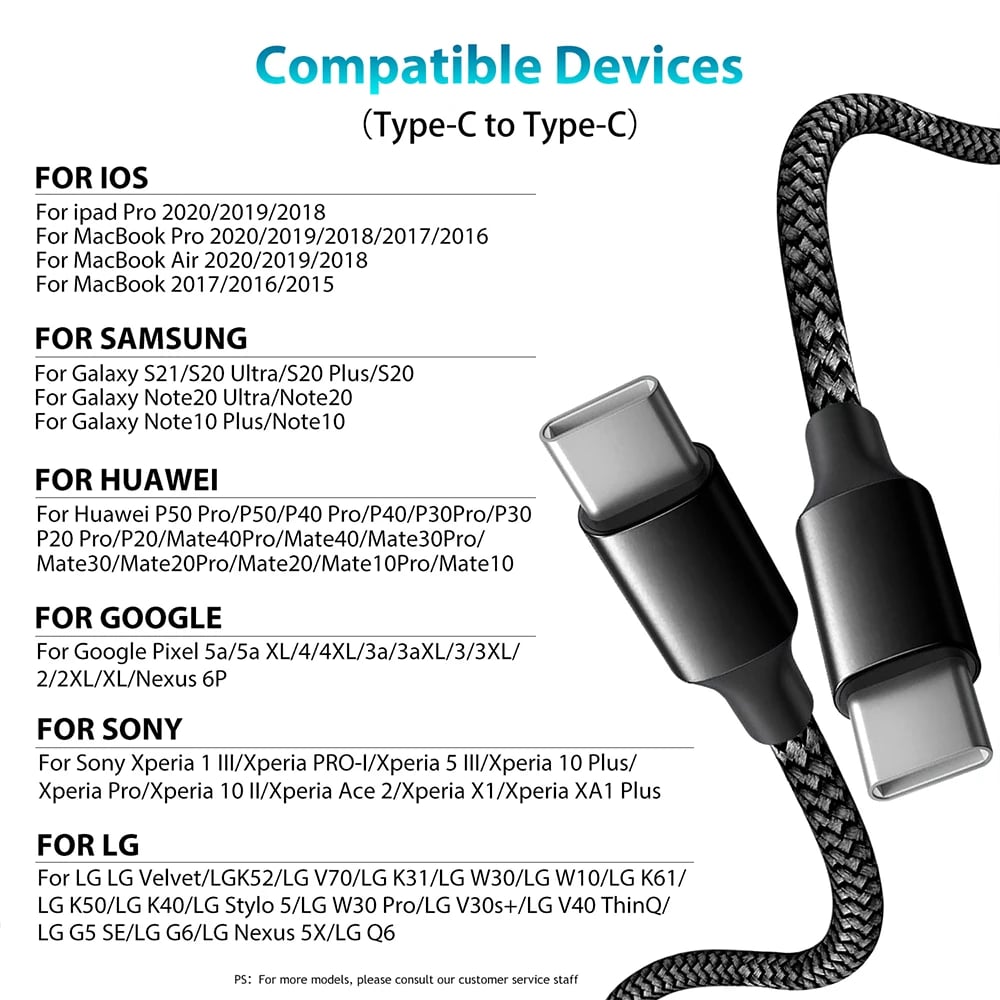 كابل Type-C إلى Type-C PD 60W بأطوال متعددة