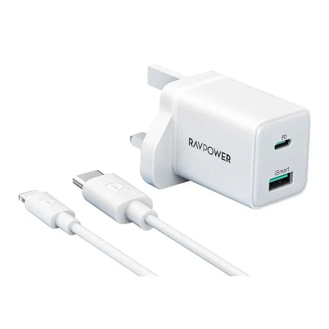 شاحن USB 2 في 1 بقوة 20 وات  Ravpower ، أبيض
