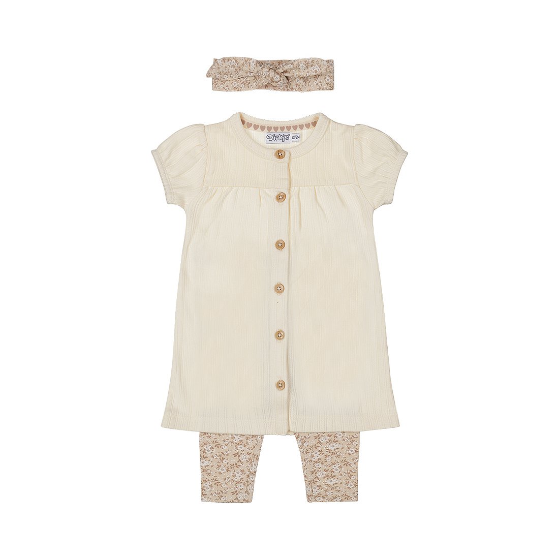 Baby Girls' Cotton Set – Dress, Leggings & Headband – Beige | Floral