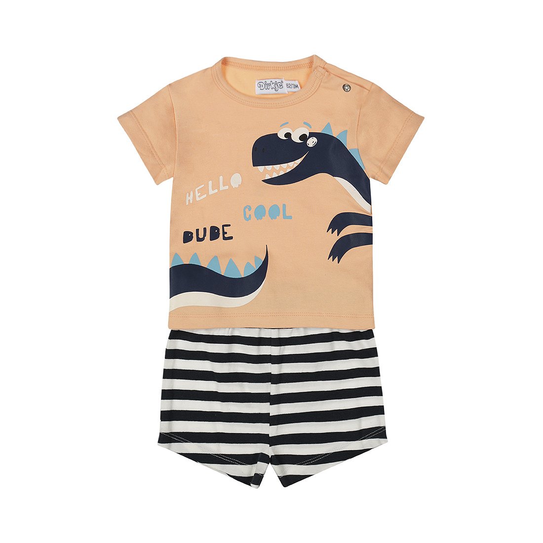 Boys' Cotton Pajama Set – T-Shirt and Shorts - Orange & Navy | Dinosaur