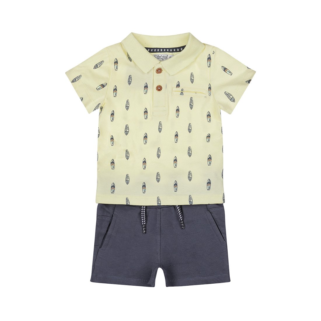 Boys’ Cotton Set – T-Shirt and Shorts – Lemon Yellow & Navy Blue