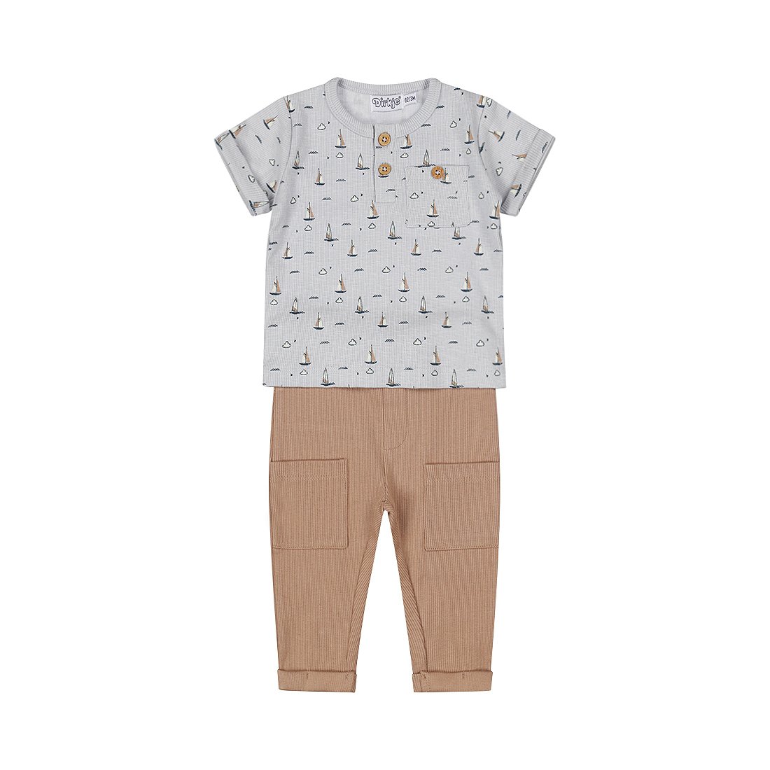 Baby Boys' Cotton T-Shirt & Comfy Pants  Set – Light Blue & Brown | Boats