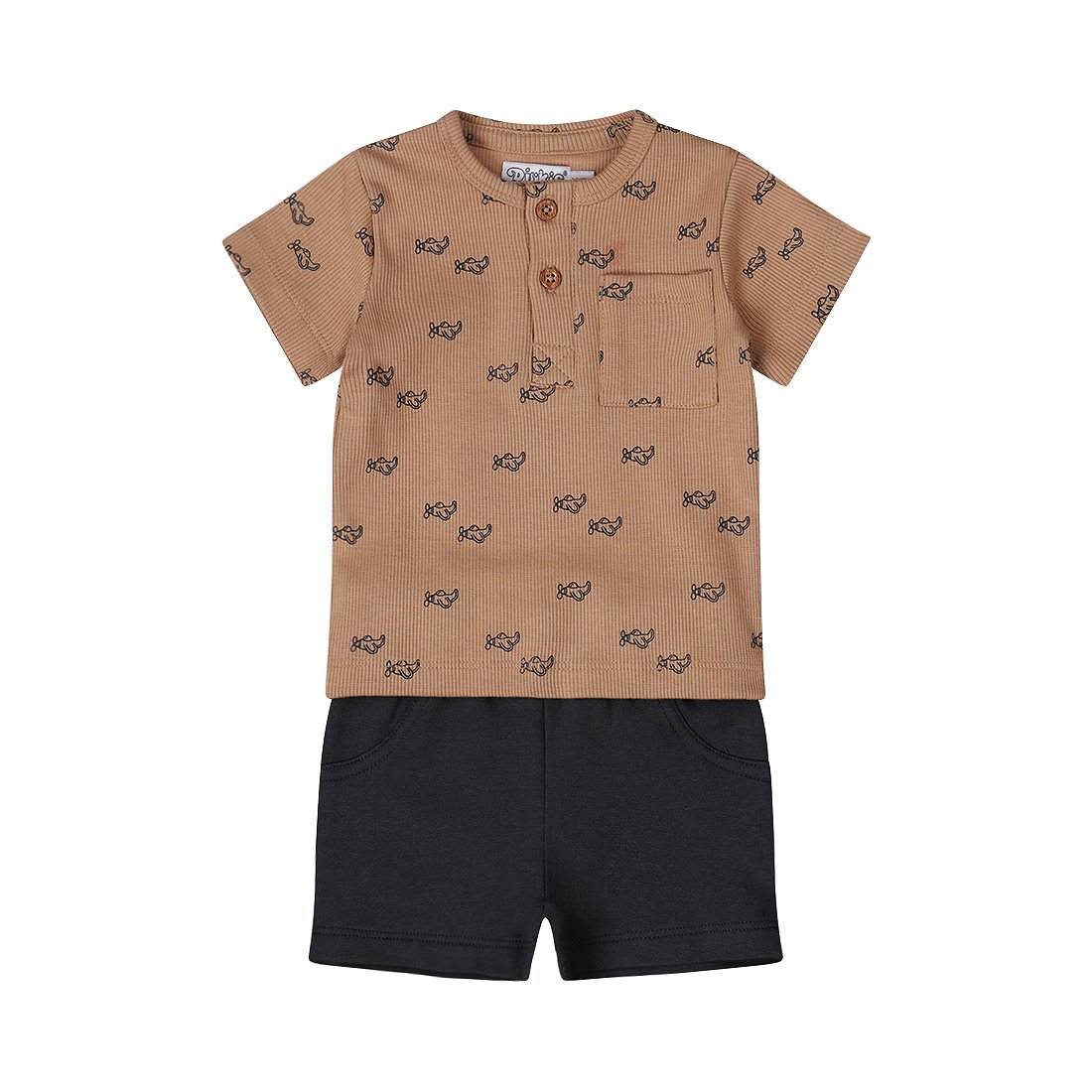 Baby Boys' Cotton T-Shirt & Shorts Set – Brown & Navy | Ribbed Fabric