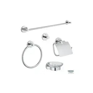 طقم إكسسوارات حمام جروهي GROHE Essentials أصلي 5 في 1 - كروم ألماني