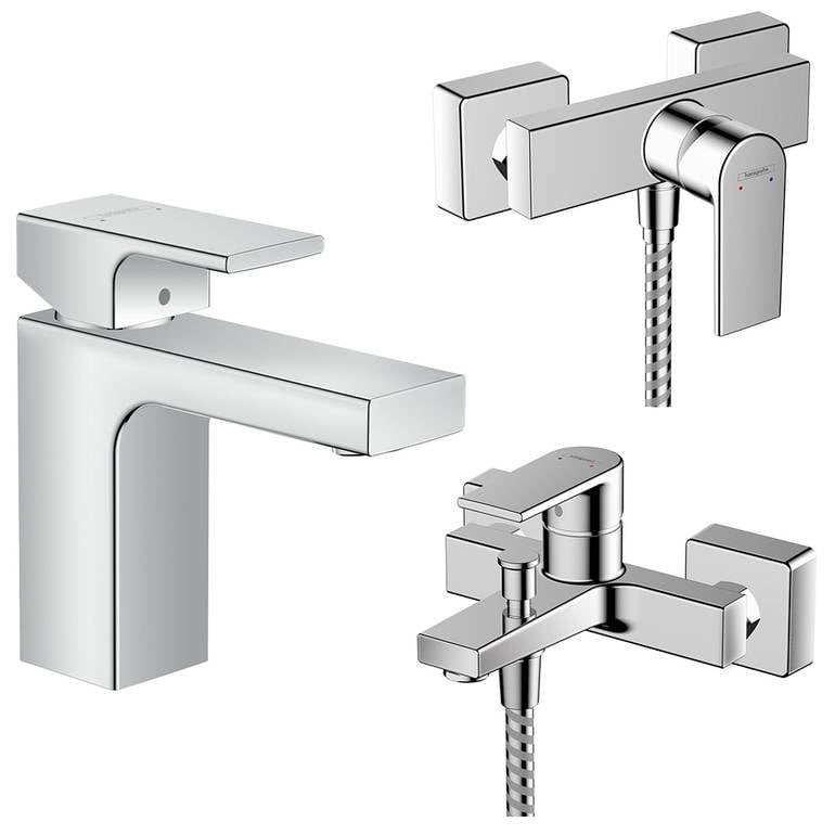 طقم خلاطات هانز جروهي فيرنيس شيب 3 قطع (مغسلة + دش + شطاف) كروم | hansgrohe Vernis Shape 3-in-1 Set