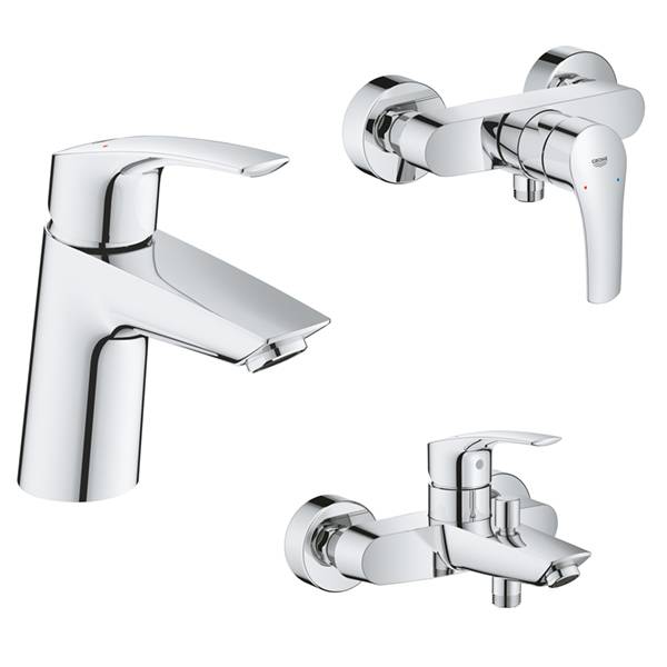 طقم خلاطات جروهي GROHE Eurosmart أصلي 3 قطع (مغسلة + دش + شطاف) - كروم