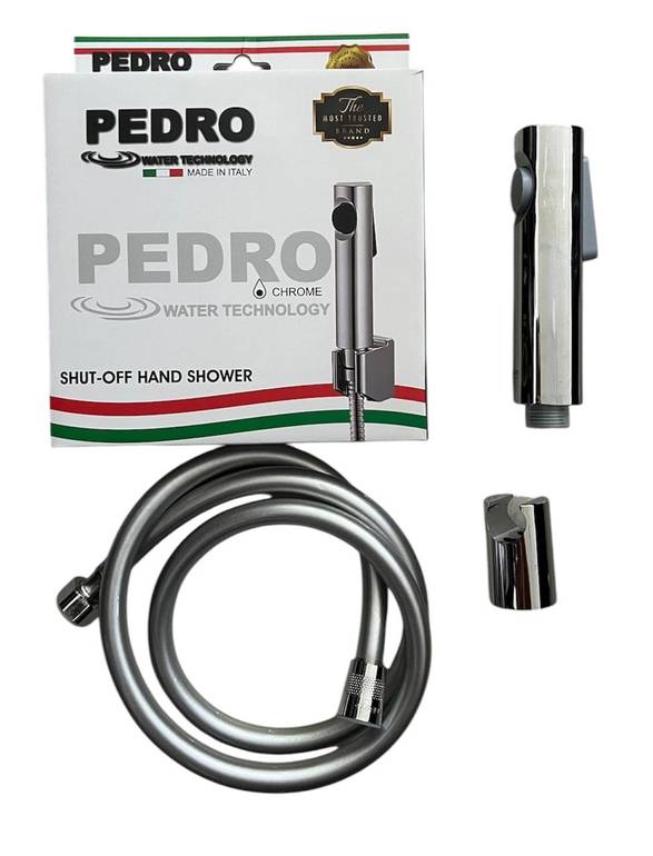 شطاف إيطالي كروم بيدرو PEDRO أصلي مع لي رمادي – طقم شطاف حمام مع ضمان الجودة