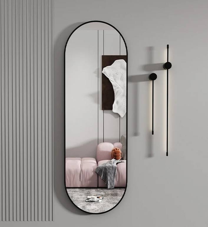 مرآة حمام LED مضيئة بإطار أسود مطفي 120×60 سم – مراية إنارة خلفية بثلاثة ألوان عصرية