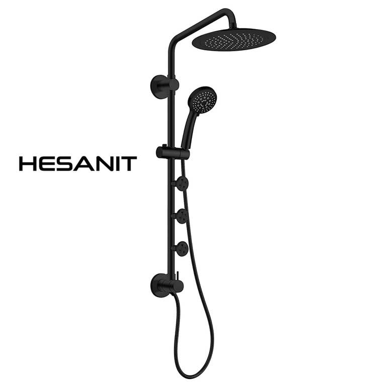 شاور سستم هسانيت (Hesanit) ألماني أسود مطفي - طقم دش مطري مزدوج فاخر