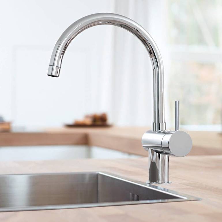 خلاط مجلى (مطبخ) فوهة عالية C-spout - كروم جروهي GROHE مينتا 