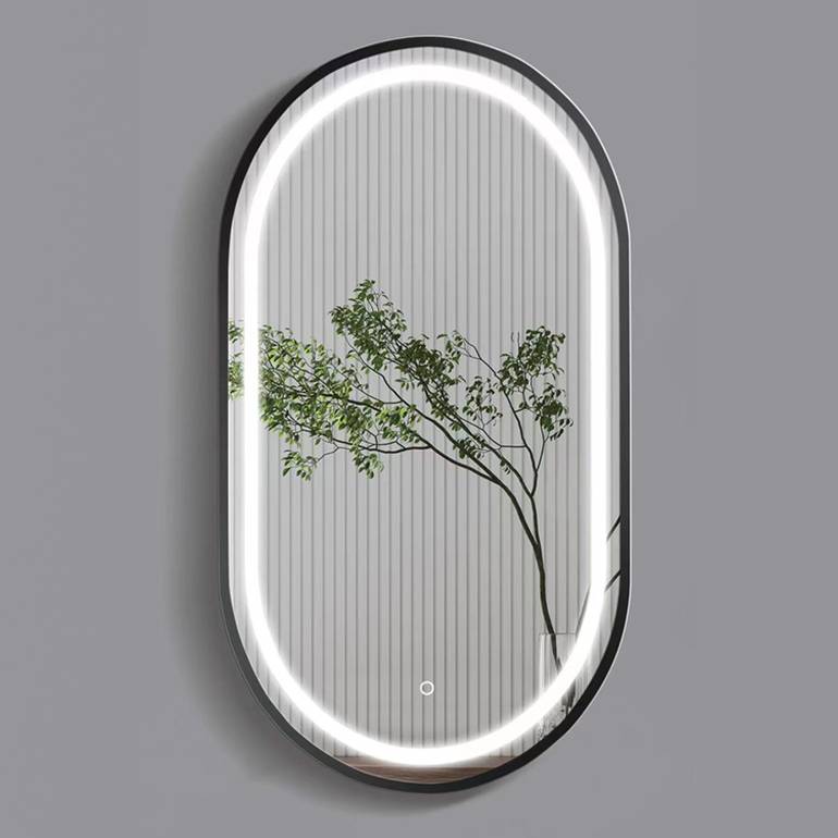 مرآة حمام LED مستطيلة إطار أسود مطفي - مقاس 60×120 سم