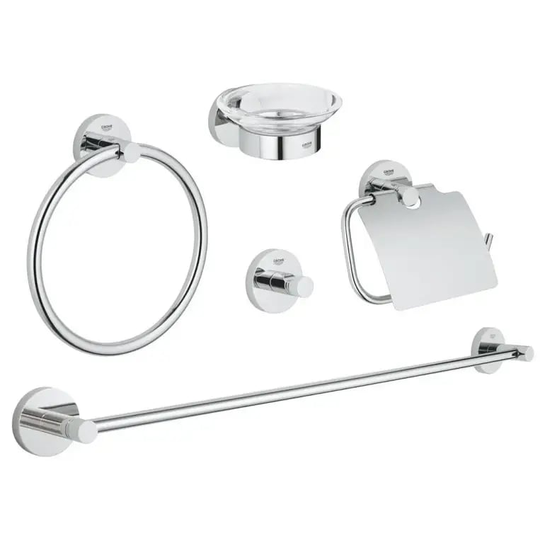 طقم إكسسوارات حمام جروهي GROHE Essentials أصلي 5 في 1 - كروم ألماني