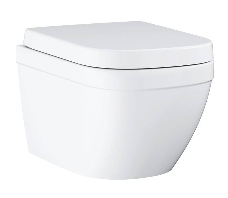 مرحاض جروهي GROHE Euro Ceramic معلق ريملس مع غطاء هيدروليك - أبيض