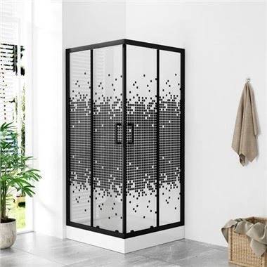 كابينة شاور مربعة سوداء موديل E-1401 مقاس 90×90 سم