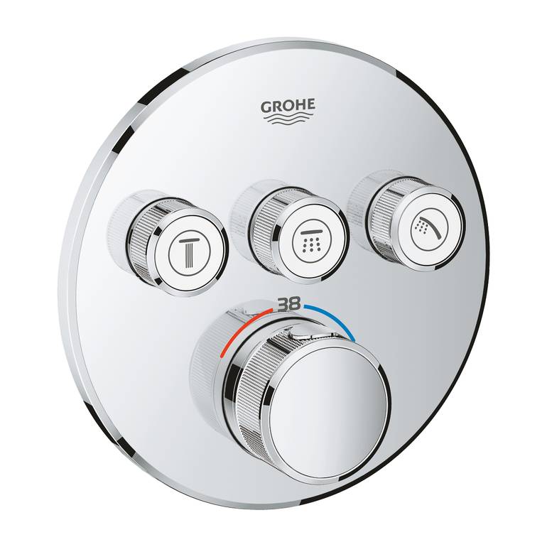وجه خلاط دش جروهي ثيرموستات GROHE SmartControl دائري 3 مخارج - كروم