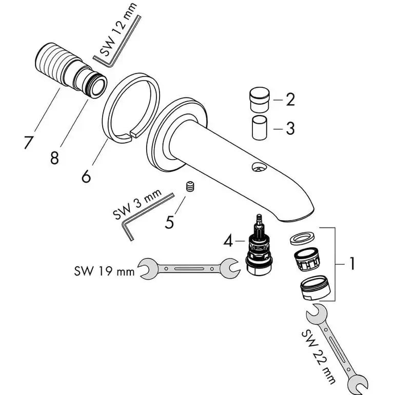 مصب بانيو جداري هانز جروهي مع محول كروم 15.2 سم | hansgrohe Bath Spout with diverter 13423000