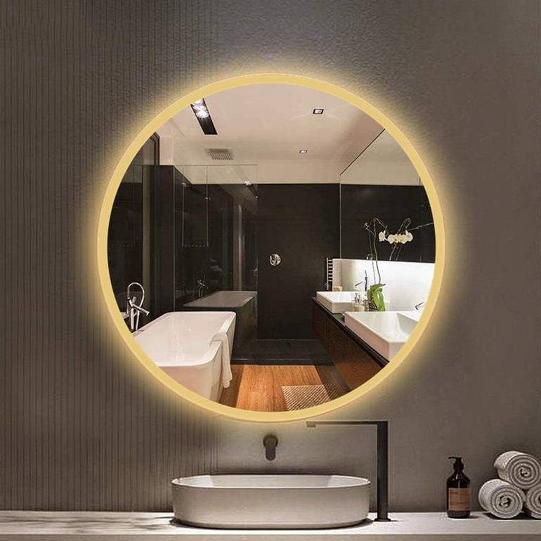 مراية دائرية LED مضيئة 80×80 سم – مرآة حمام بإضاءة ثلاثة ألوان عصرية